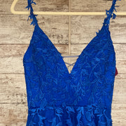 ROYAL BLUE FLORAL A LINE GOWN