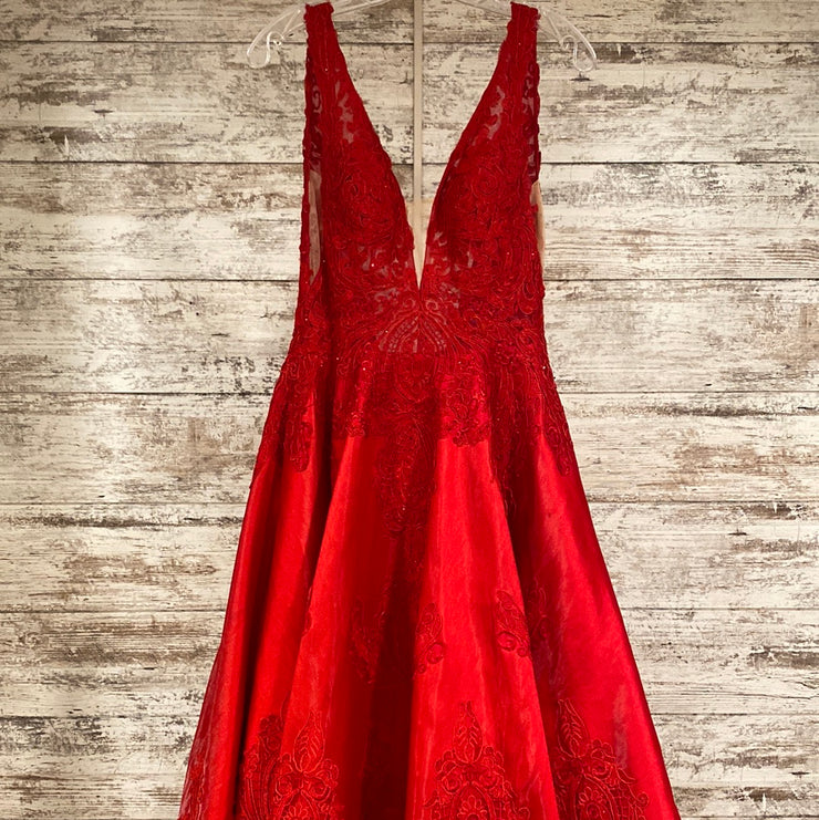 RED/FLORAL A LINE GOWN
