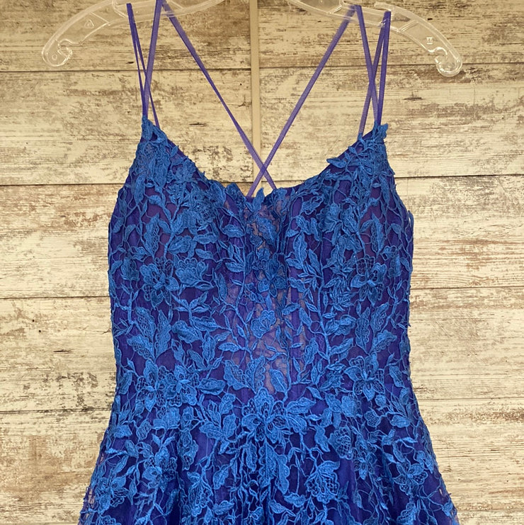 BLUE/PURPLE FLORAL A LINE GOWN