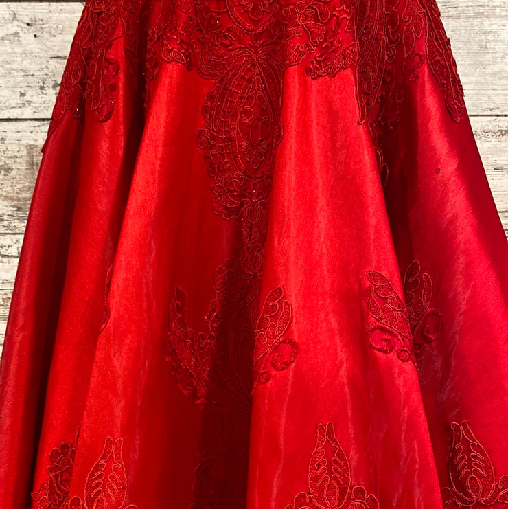 RED/FLORAL A LINE GOWN