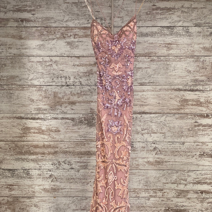 PINK FULL BEADED LONG EVENING