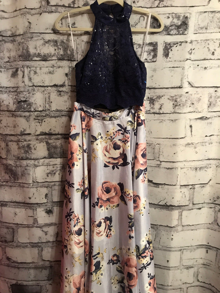 NAVY/FLORAL 2 PIECE DRESS SET