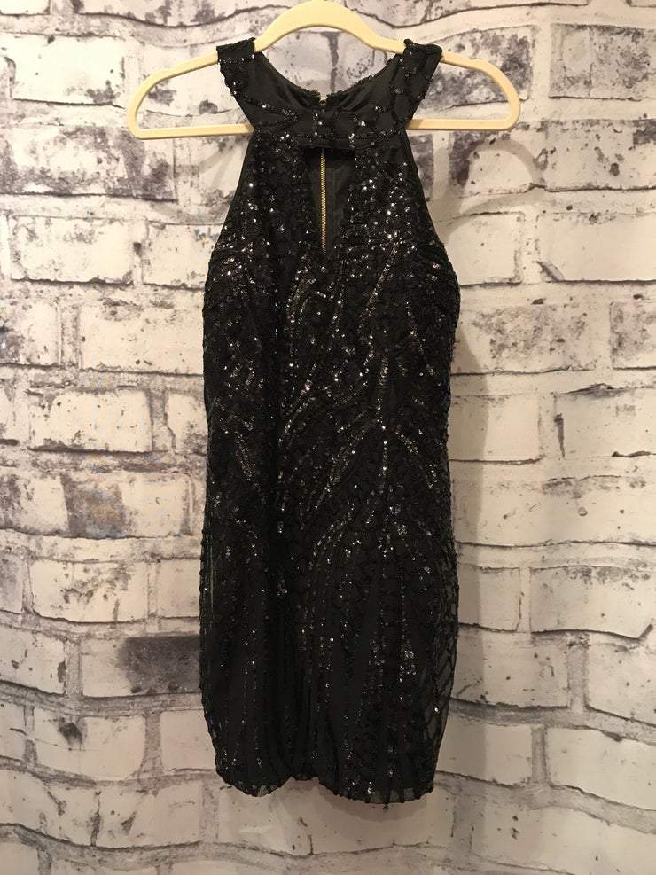 BLACK FULL SEQUIN SHORT DRESS (NEW)