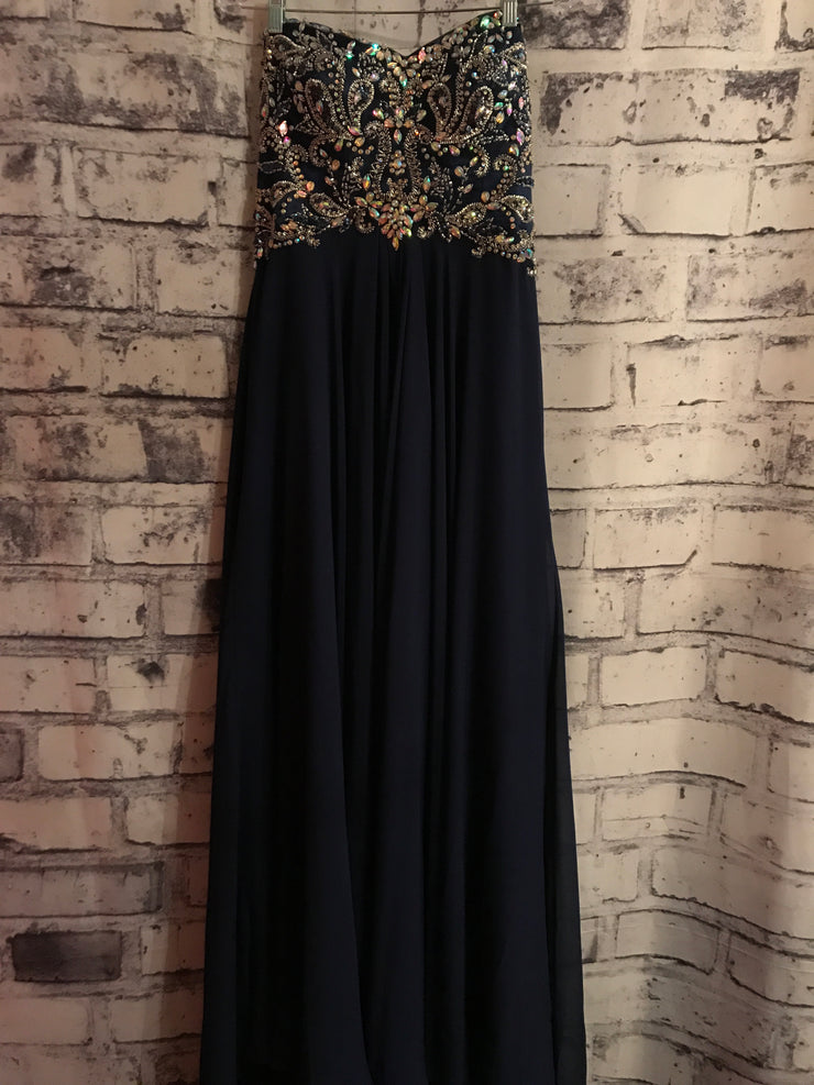 NAVY BEADED TOP LONG GOWN