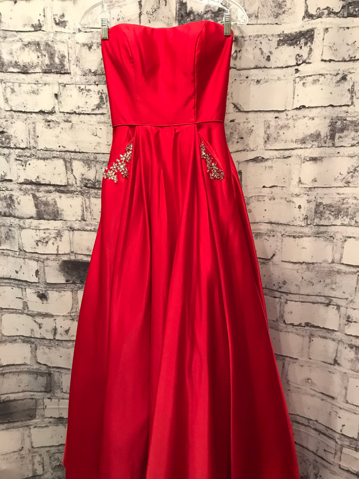 RED TAFETTA A LINE GOWN W/ POCKETS