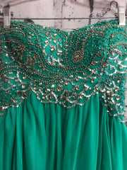 GREEN BEADED LONG EVENING GOWN