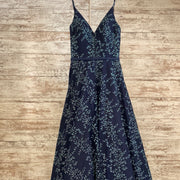 NAVY/GREEN FLORAL A LINE GOWN
