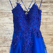 ROYAL BLUE/FLORAL A LINE GOWN