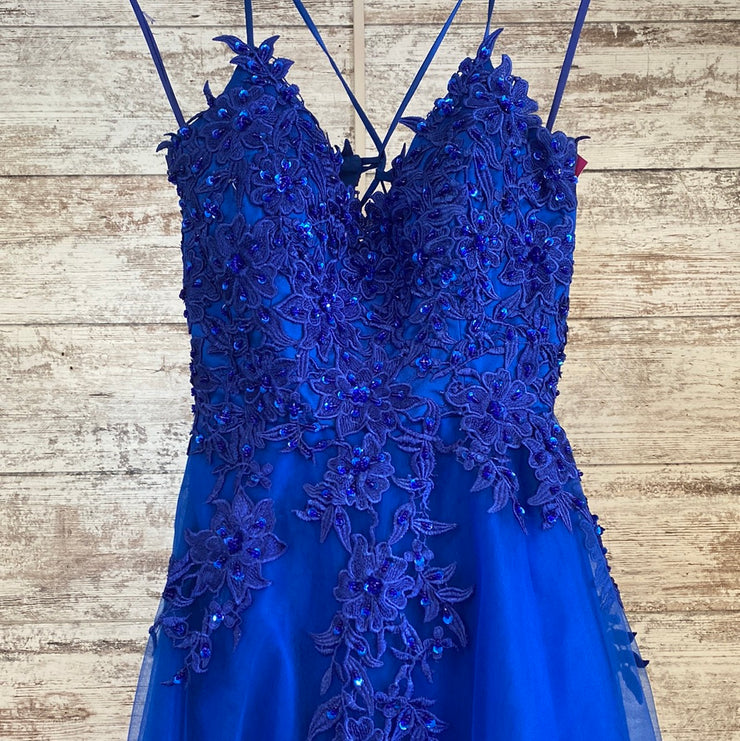 ROYAL BLUE/FLORAL A LINE GOWN