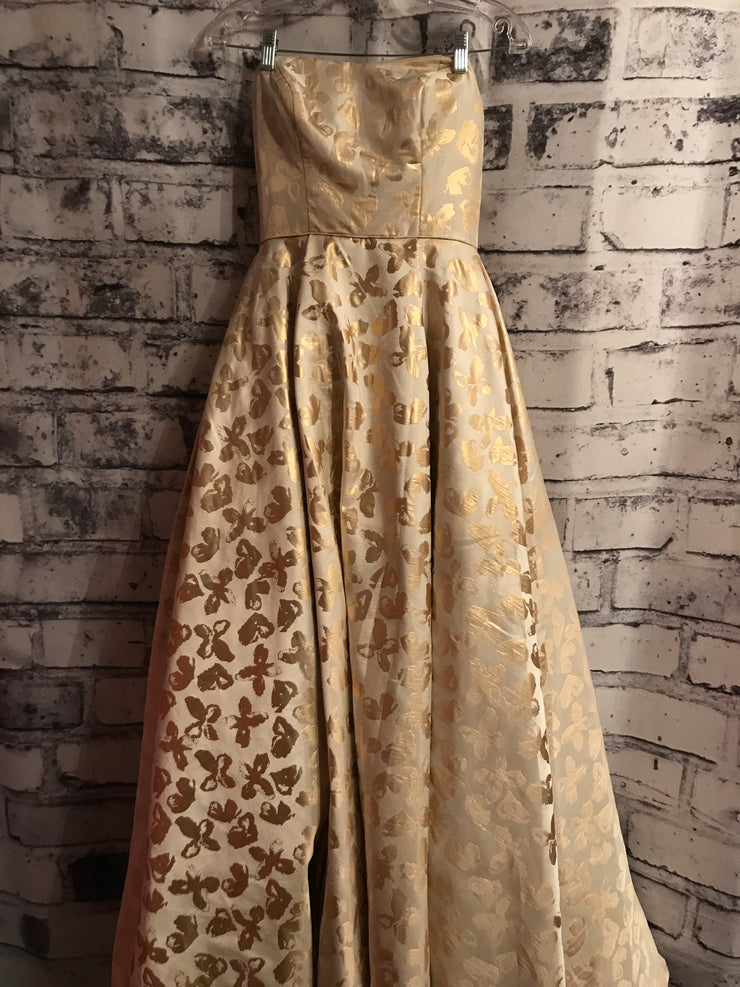 WHITE/GOLD FLORAL A LINE GOWN