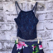 NAVY/FLORAL 2 PC, SHORT DRESS