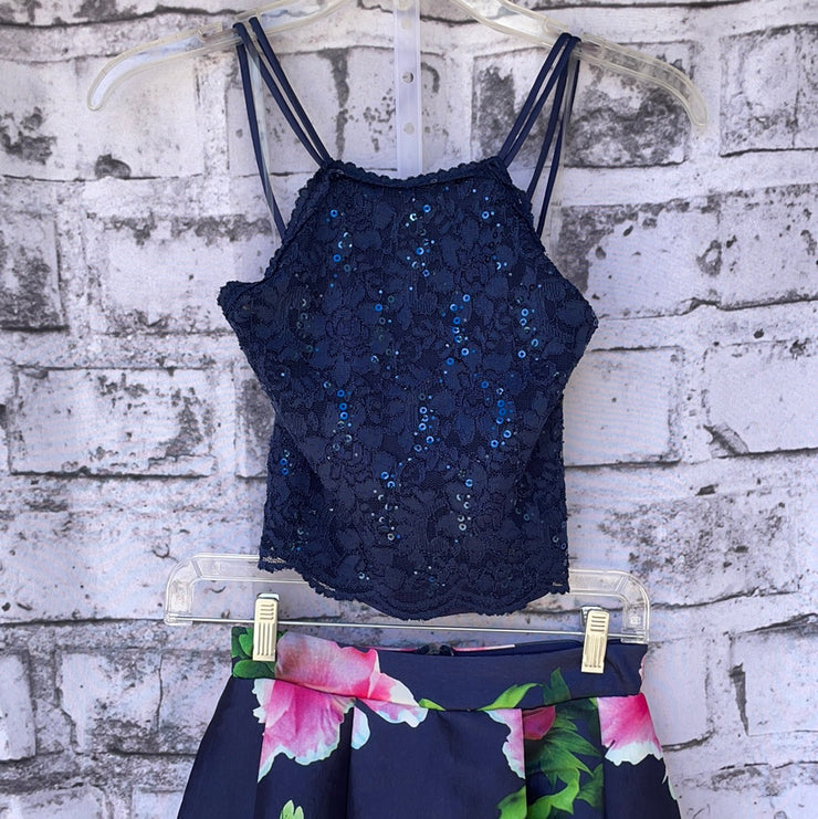 NAVY/FLORAL 2 PC, SHORT DRESS