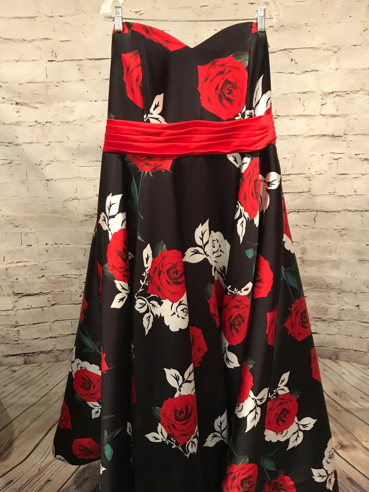 BLACK/WHITE/RED FLORAL PRINCESS GOWN