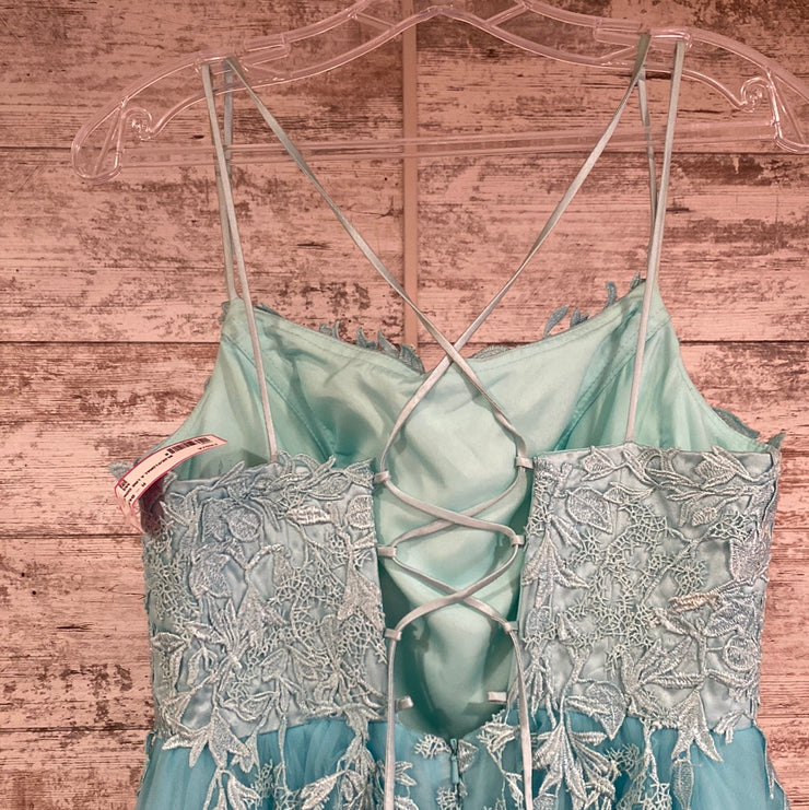 BLUE/FLORAL A LINE GOWN