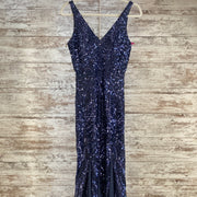 BLUE SEQUIN LONG EVENING GOWN