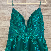 GREEN SPARKLY A LINE GOWN