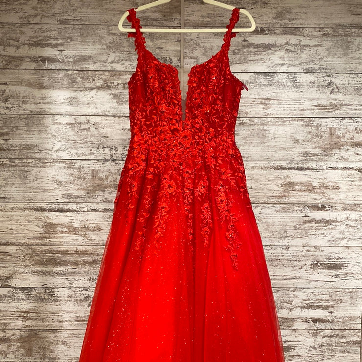 RED/FLORAL A LINE GOWN