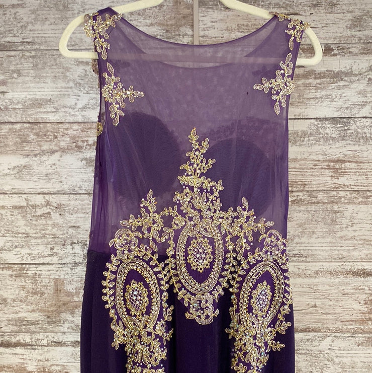 PURPLE/GOLD LONG EVENING GOWN