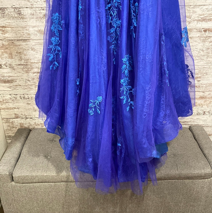 BLUE/PURPLE FLORAL A LINE GOWN