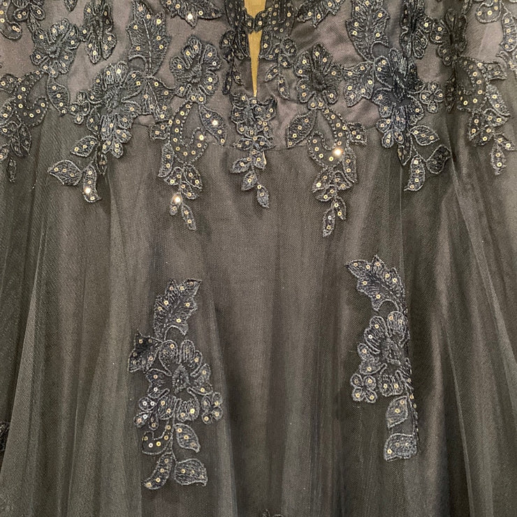 NAVY/FLORAL A LINE GOWN