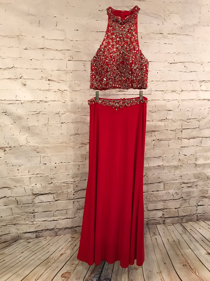 RED 2 PIECE LONG EVENING GOWN