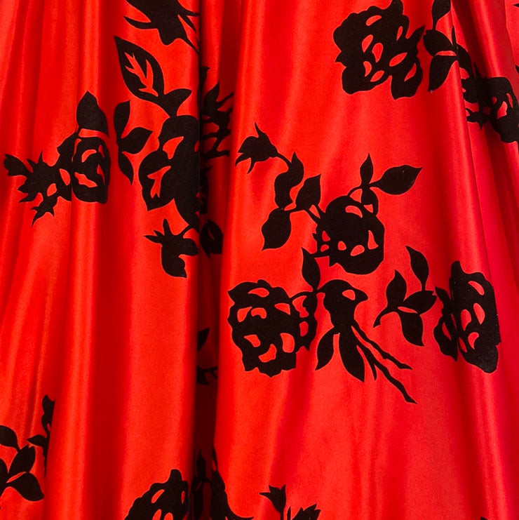 RED/BLACK FLORAL A LINE GOWN