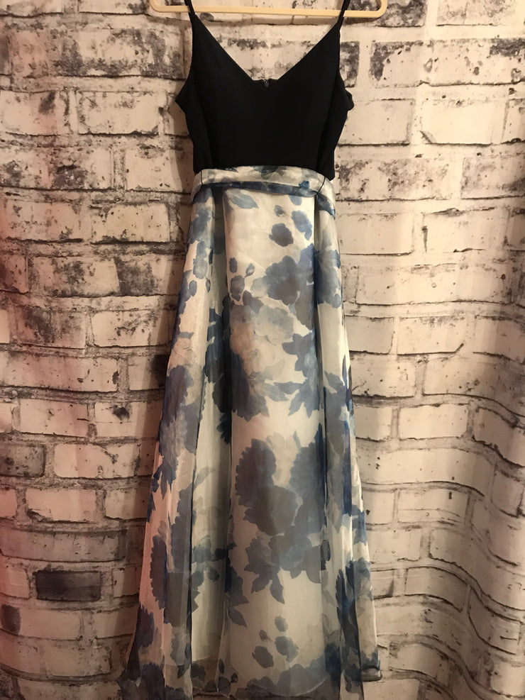 NAVY/FLORAL A LINE GOWN
