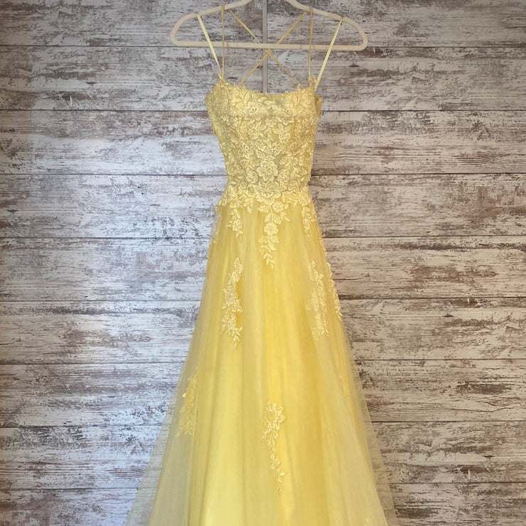 YELLOW/FLORAL A LINE GOWN