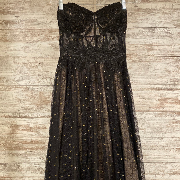 BLACK/GOLD SPARKLY A LINE GOWN
