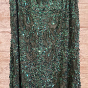 GREEN SEQUIN/BEADED LONG DRESS