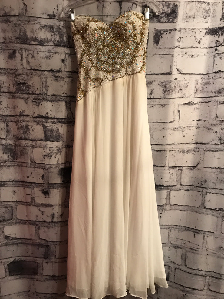 WHITE/GOLD BEADED LONG GOWN