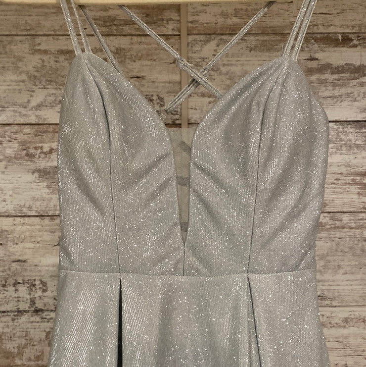 GRAY SPARKLY A LINE GOWN