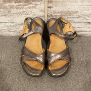 SILVER PLATFORM SANDALS $120