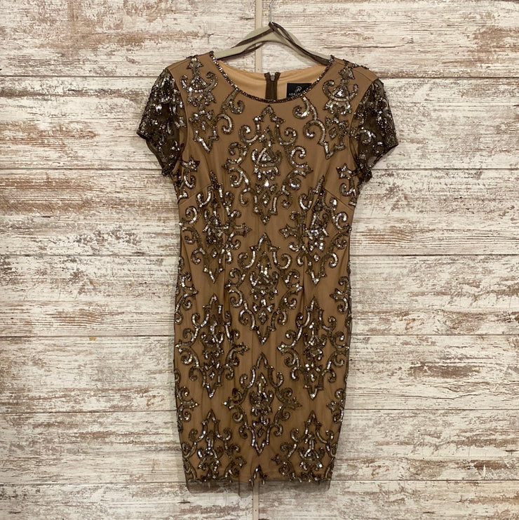 TAN BEADED SHORT DRESS