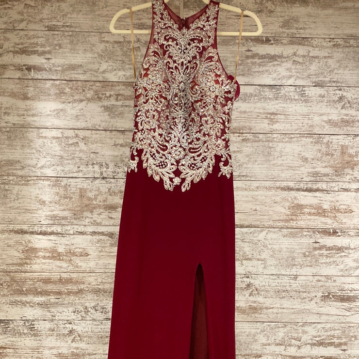 BURGUNDY/SILVER LONG DRESS