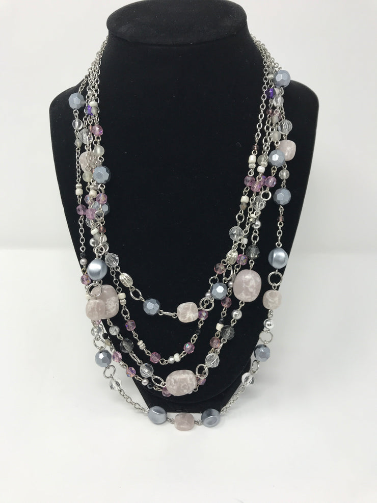 PINK/GRAY BEAD MULTI NECKLACE