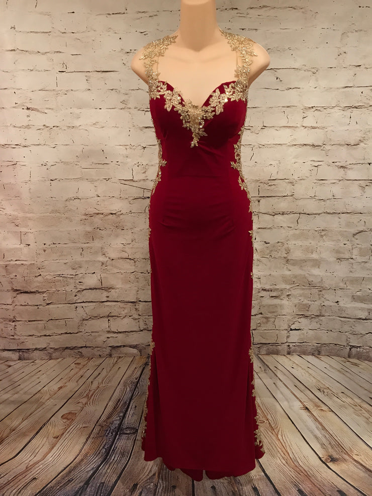 RED/GOLD LONG EVENING GOWN