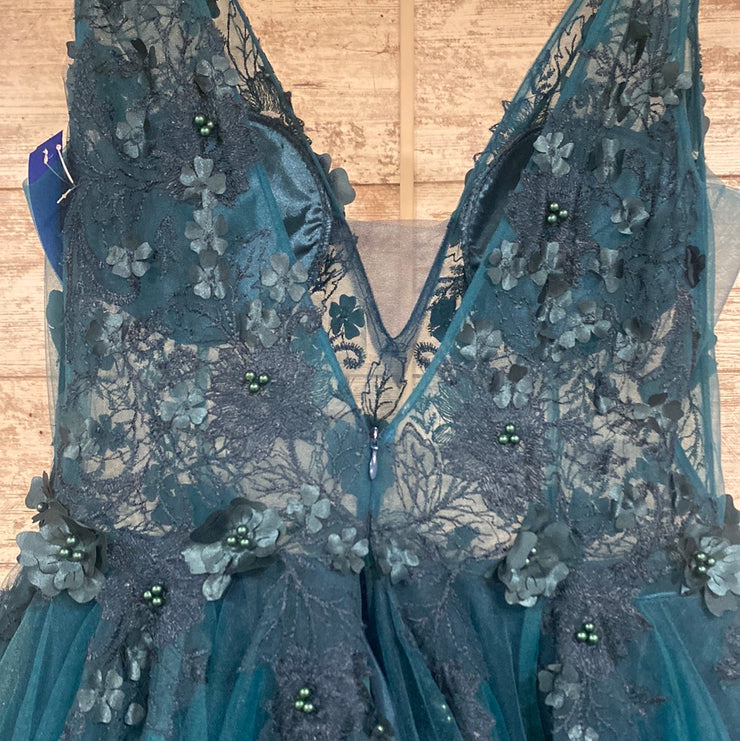 TEAL FLORAL A LINE GOWN $770