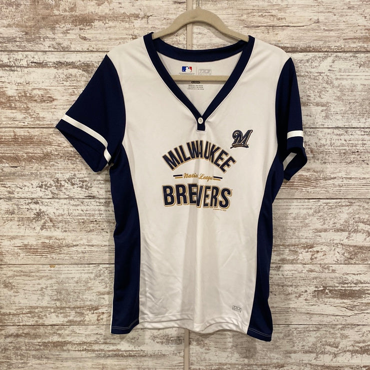 WHITE/NAVY BREWERS TOP