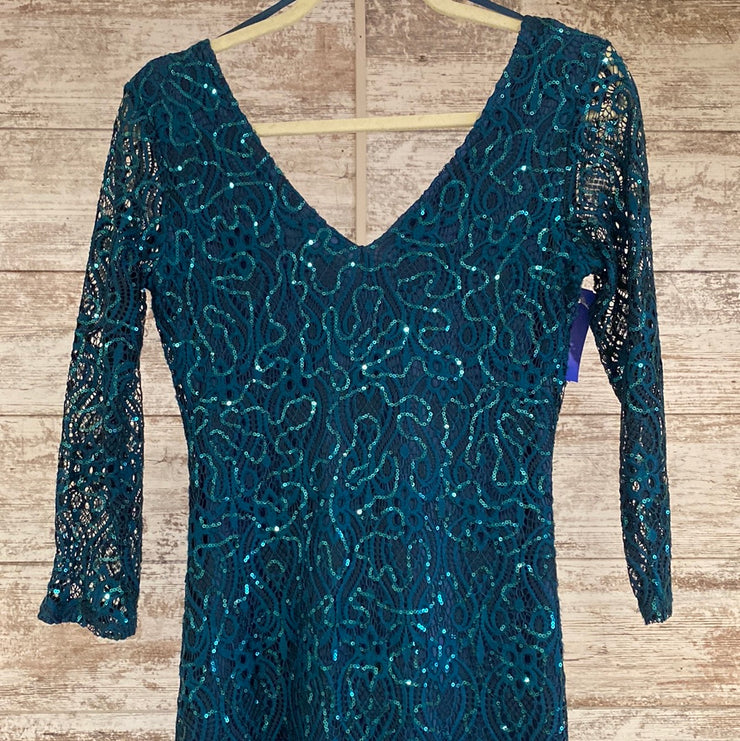 TEAL SPARKLY LONG EVENING GOWN