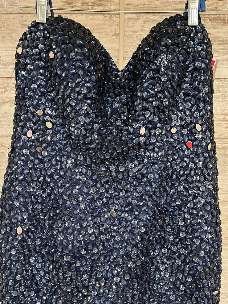 NAVY BEADED MERMAID GOWN