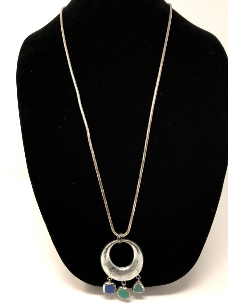 SILVER W/ BLUE CHARMS NECKLACE