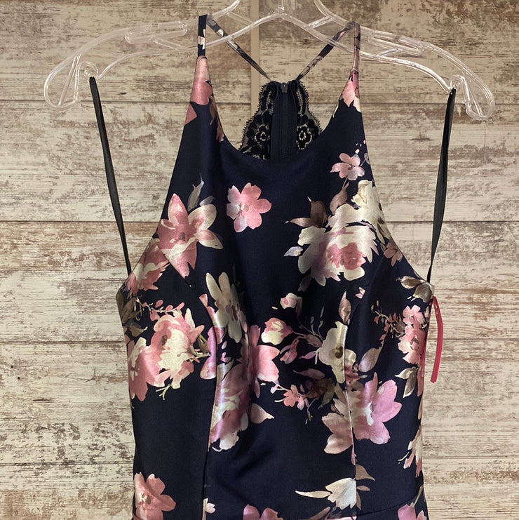 NAVY/FLORAL A LINE GOWN