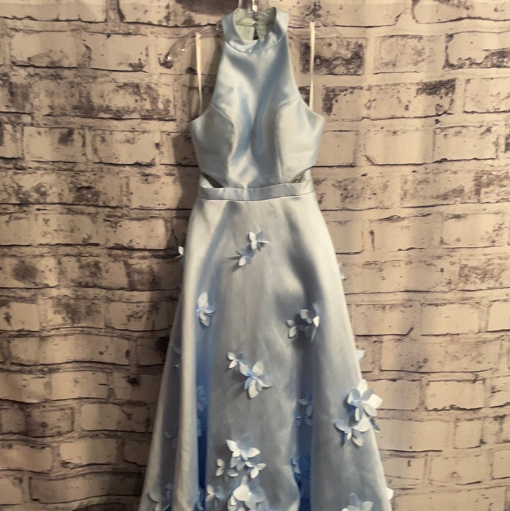 BLUE 3D FLOWERS A LINE GOWN