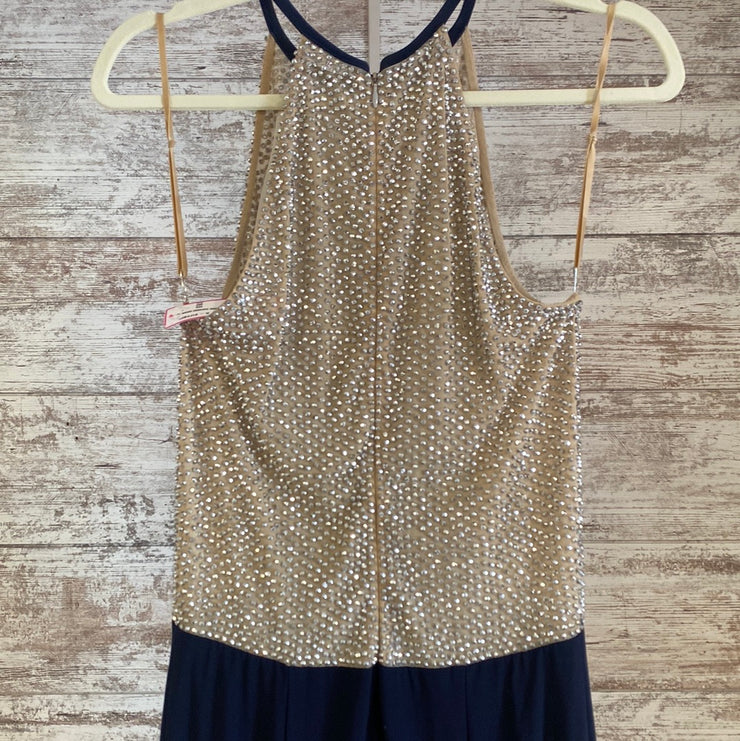 NAVY/TAN LONG EVENING GOWN