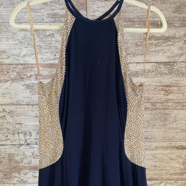 NAVY/TAN LONG EVENING GOWN