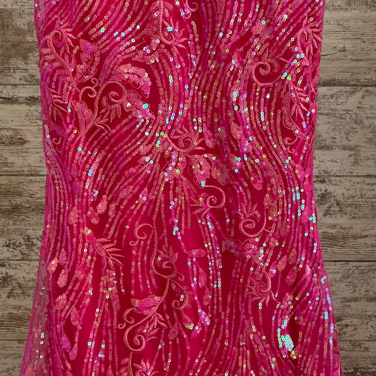 PINK SPARKLY LONG EVENING GOWN