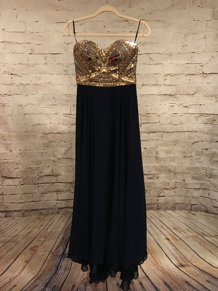 NAVY/GOLD LONG EVENING GOWN