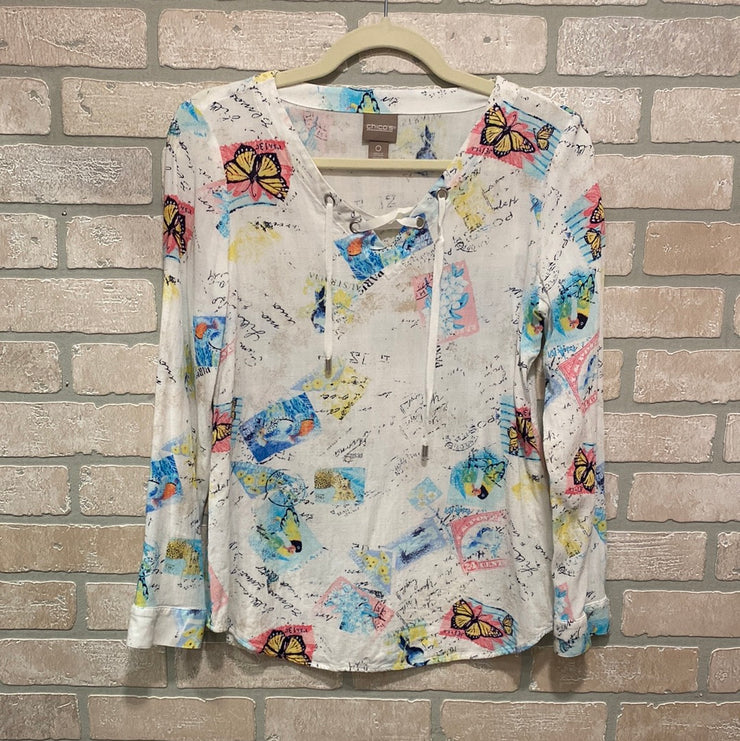 WHITE/COLORFUL LONG SLEEVE TOP