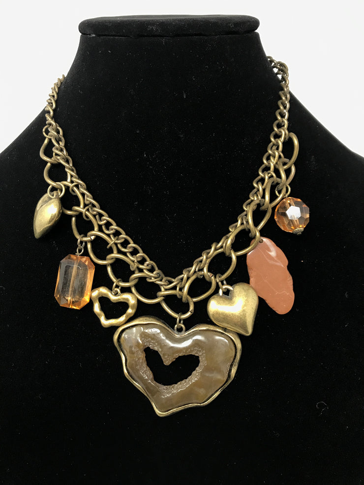 BROWN/GOLD HEART BEADED NECK